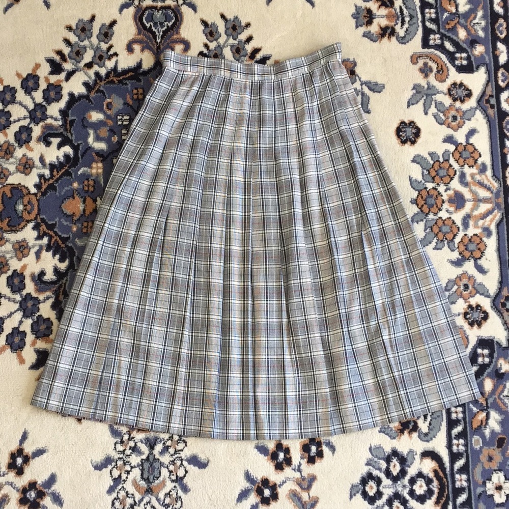 Vintage Talbots Plaid Pleated Skirt Blue Pink